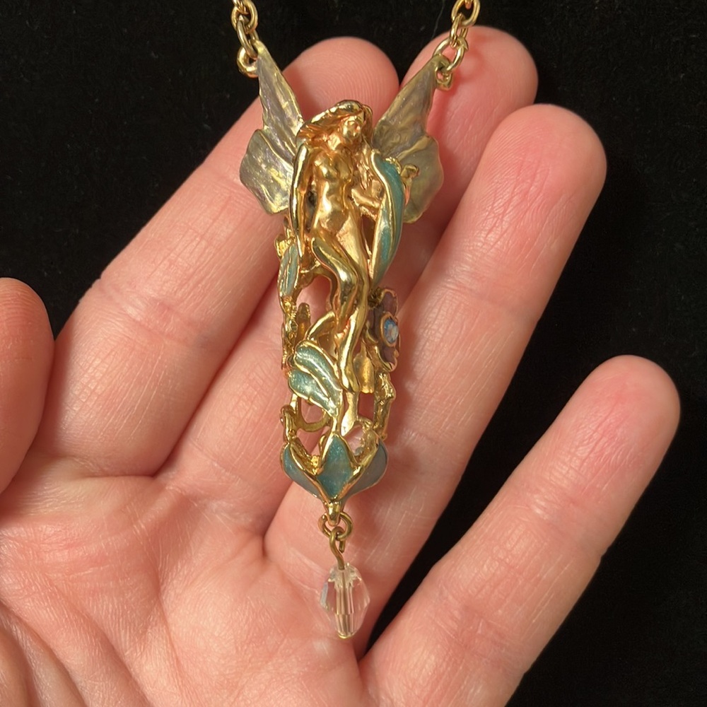 Kirks Folly fairy necklace 28" gold tone AB Art Nouveau style